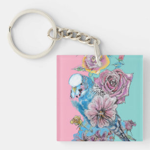 Porte-clefs Boucle à clé fleurie Rose Budgie Budgies bleu
