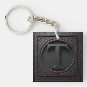 Porte-clefs 🛡️ Bouclier Monogramme T Métal Accent Rouge 🔑