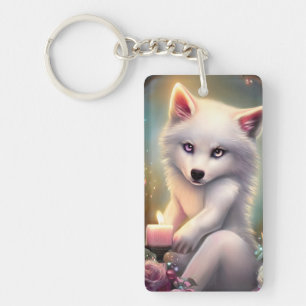Porte-clefs Bougie d'anniversaire Adorable Blanc bébé Fox