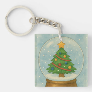 Porte-clefs Boule à neige avec sapin de Noël en aquarelle hive