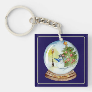 Porte-clefs Boule à neige de Noël avec bonhomme de neige et ar