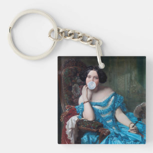 Porte-clefs Boule de gomme Diva en satin bleu
