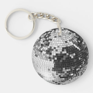 Porte-clefs Boule disco rétro scintillement paillettes argent