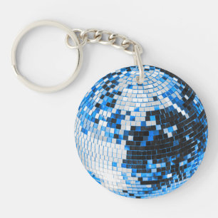 Porte-clefs Boule disco rétro scintillement paillettes bleu an