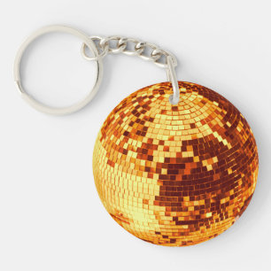 Porte-clefs Boule disco rétro scintillement paillettes or anni