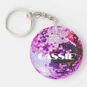 Porte-clefs Boule disco rétro scintillement paillettes rose an