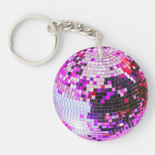 Porte-clefs Boule disco rétro scintillement paillettes rose an
