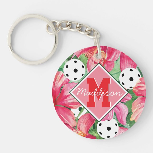Porte-clefs 🌺 🌴 Boule tropicale à l'hibiscus, nom (Devant)
