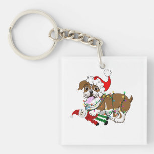 Porte-clefs Bouledogue anglais avec lumières de Noël