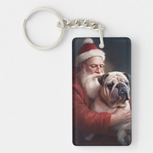 Porte-clefs Bouledogue avec le Père Noël Noël Festif