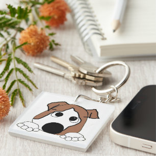Porte-clefs bouledogue de dessin animé rouge et blanc à double