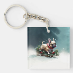 Porte-clefs Bouledogue français Noël neige hiver