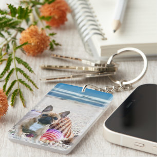 Porte-clefs Bouledogue français sur la plage Bouledogue frança