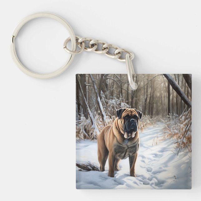 Porte-clefs Bouledogue Let It Snow Noël (Devant)