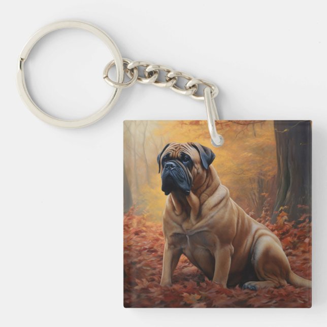 Porte-clefs Bouledogue mastiff dans Automne Feuilles tombées I (Devant)