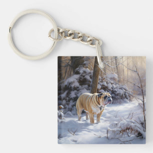 Porte-clefs Bouledogue Noël Laissé Tomber La Neige Brossé