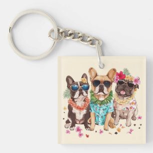 Porte-clefs Bouledogues français hawaïens Lei de fleurs