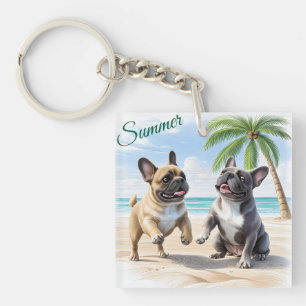 Porte-clefs Bouledogues français plage Bouledogue français