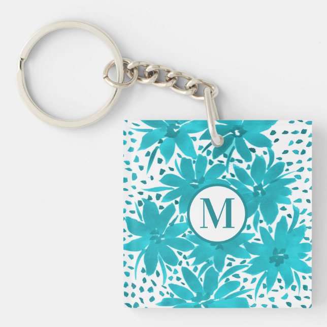Porte-clefs Bouquet d'aquarelle Monogram Turquoise Daisy (Devant)