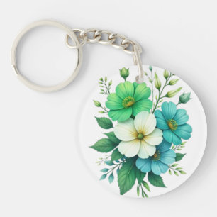 Porte-clefs Bouquet de fleurs blanches bleues-57453
