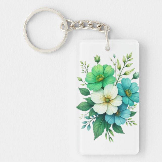 Porte-clefs Bouquet de fleurs blanches bleues-57453 (Devant)