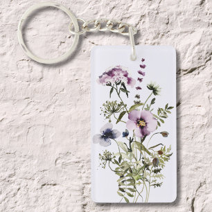 Porte-clefs Bouquet de fleurs sauvages violettes, floral aquar