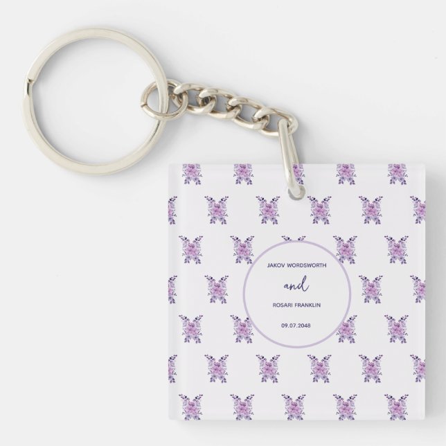 Porte-clefs Bouquet de fleurs violettes à l'aquarelle (Devant)