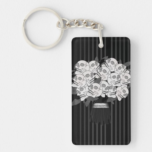 Porte-clefs Bouquet de Roses Crânes Noir & Blanc (Devant)