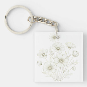 Porte-clefs Bouquet délicat de cosmos en ligne artistique élég