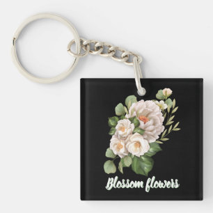 Porte-clefs Bouquet floral blanc élégant avec feuilles vertes