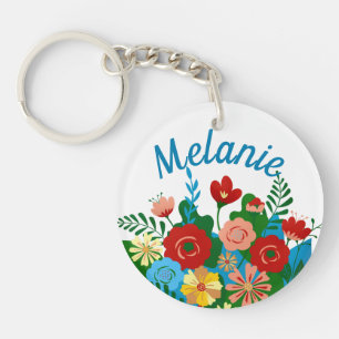 Porte-clefs Bouquet floral coloré clair Personnalisé