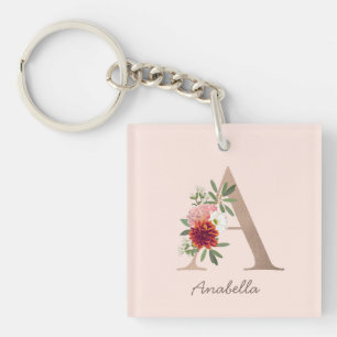 Porte-clefs Bouquet floral lettre monographique personnalisée 