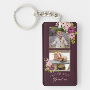 Porte-clefs Bourgogne Floral I Love You Grand-mère Photo Colla