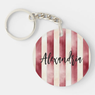 Porte-clefs Bourgogne rouge rayures de crème fleurs feuilles