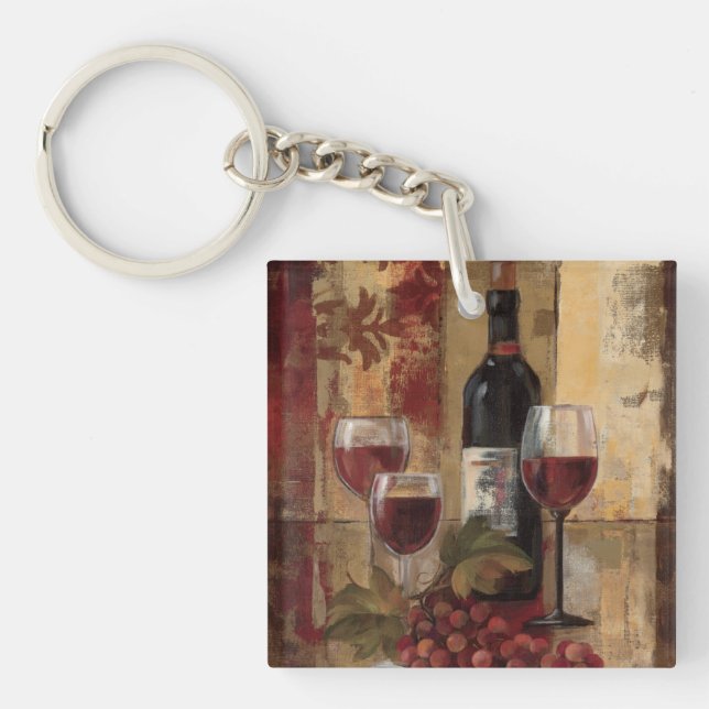 Porte-clefs Bouteille de vin et verres de vin (Devant)