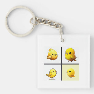 Porte-clefs Bouton avec design petits oiseaux jaunes mignons