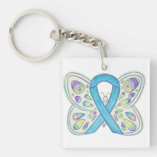 Porte-clefs Bouton bleu Porte - clé personnalisé de sensibilis