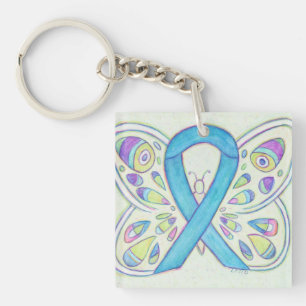 Porte-clefs Bouton bleu Porte - clé personnalisé de sensibilis