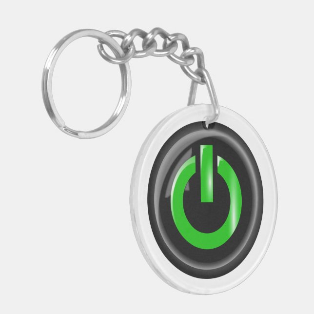 Porte-clefs Bouton d'alimentation noir " Vert sur " (Devant gauche)