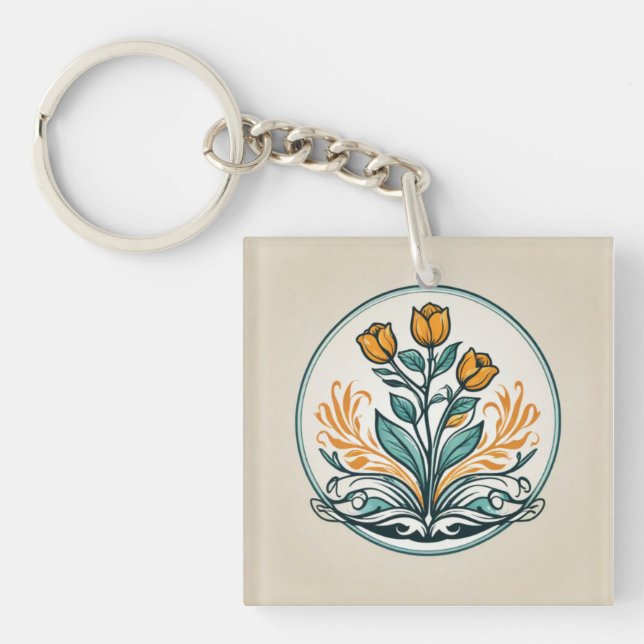 Porte-clefs Bouton Floral orange (Devant)