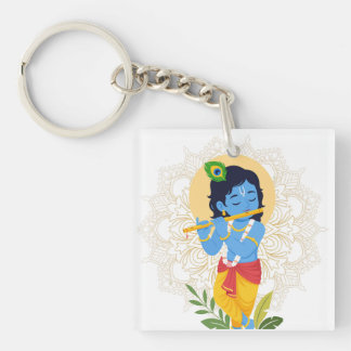 Porte-clefs Bouton Krishna avec flûte