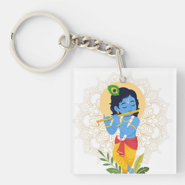 Porte-clefs Bouton Krishna avec flûte (Devant)