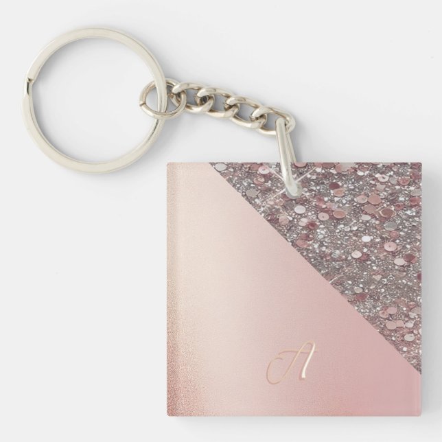 Porte-clefs Bouton Monogramme Élégant en Or Rose (Devant)