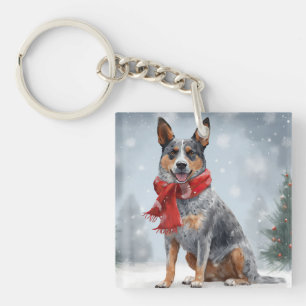 Porte-clefs Bouvier Australien dans la neige de Noël