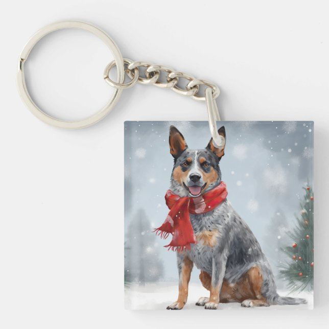 Porte-clefs Bouvier Australien dans la neige de Noël (Devant)