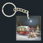 Porte-clefs Boxe d'hiver Caravan Christmas Adventure<br><div class="desc">Laissez-vous tenter par la magie d'une nuit d'hiver enneigée alors qu'une caravane glisse gracieusement à travers le paysage illuminé par la lune. La beauté sereine de la neige scintillante et l'éclat enchanteur de la lune créent une scène captivante, promettant une aventure de Noël inoubliable remplie de chaleur, de joie et...</div>