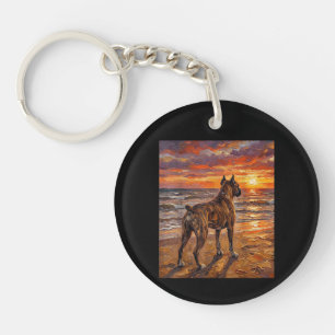 Porte-clefs Boxer bringé à Sunset Beach Cadeau d'art de chien