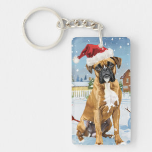 Porte-clefs Boxer Chien Winter Wonderland Noël Joie