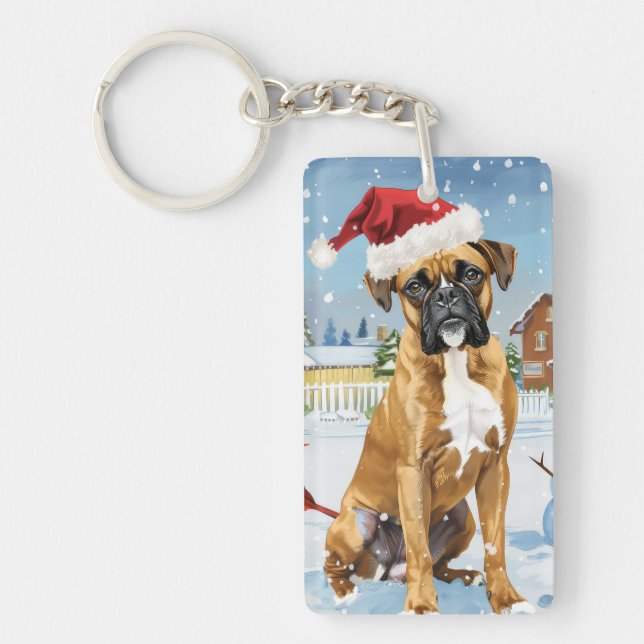 Porte-clefs Boxer Chien Winter Wonderland Noël Joie (Devant)