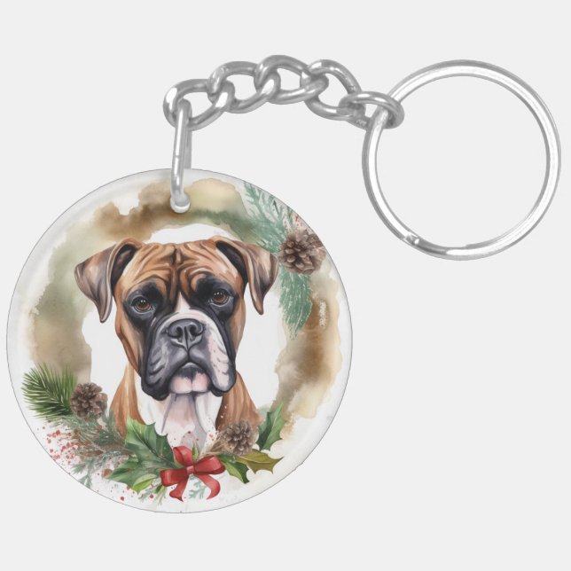 Porte-clefs Boxer Christmas Wreath Festive Pup (Dos gauche)